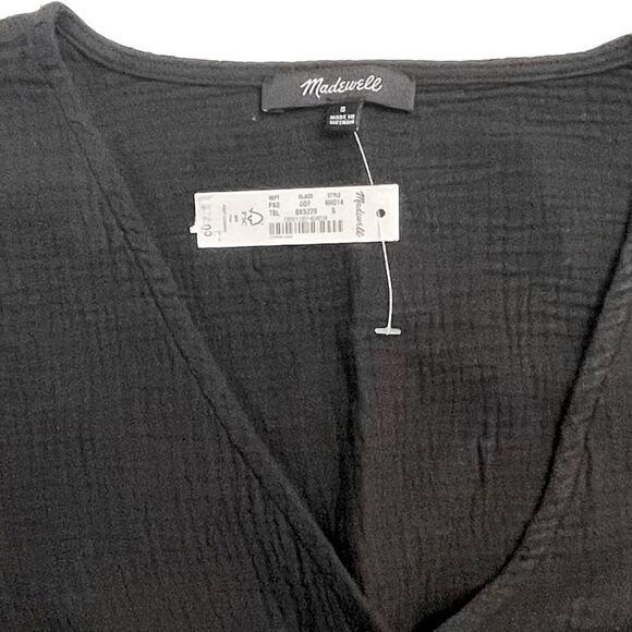 Madewell Lightspun Julianne Black Smocked-Waist Top Size Small NWT - Picture 9 of 13